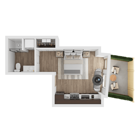 Floor plan for studio, 1 bath, 340 sqft